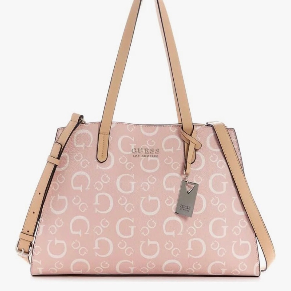 Guess Elsa Logo Print Satchel Crossbody Handbag Tote – Rose Pink (NWOT)